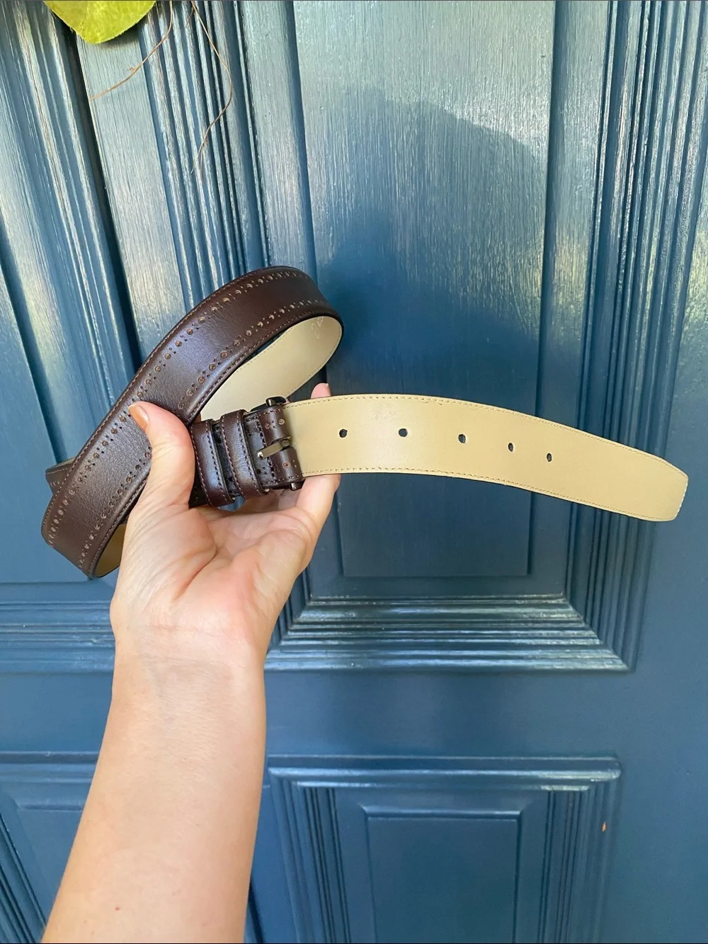 Mezlan Brown Leather Belt  w/ Perforated Brogue Edge Made in Spain Size 40